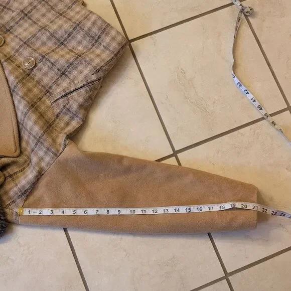 NWT Rachel Parcell Camel Plaid Cropped Coat Polyester Wool Blend Size XS - Picture 7 of 12